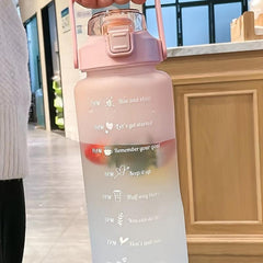 2000ml Sports Water Bottle With Time Marker Large Capacity Water Cup