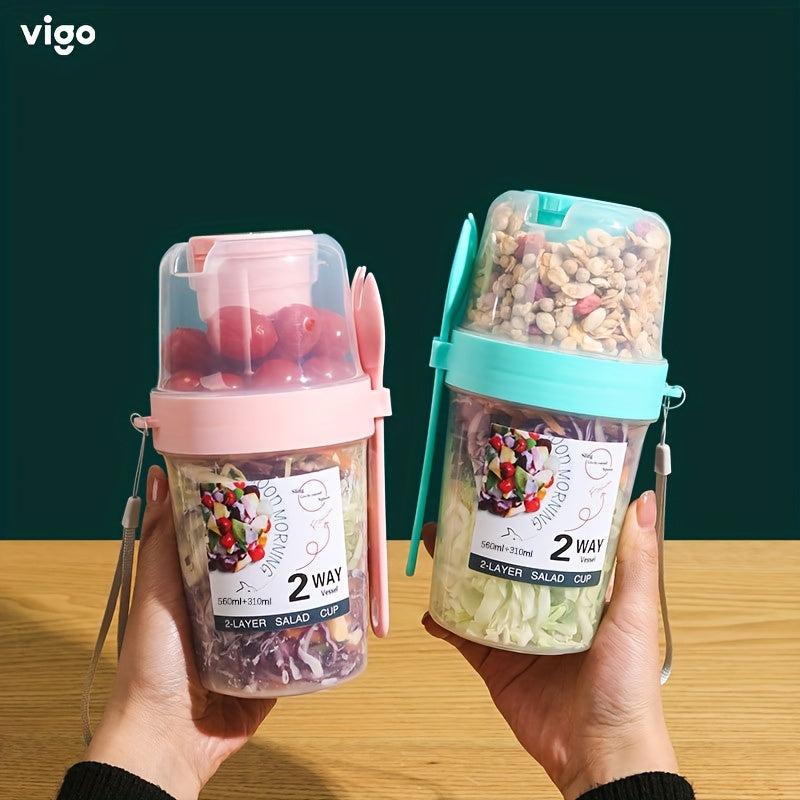 Breakfast Salad Cup Food Container Jar with Fork Cover
