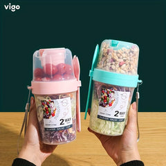 Breakfast Salad Cup Food Container Jar with Fork Cover