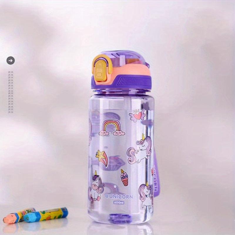 21oz Cartoon Water Bottle Bouncing Lid Leak-proof Plastic Sports Bottle
