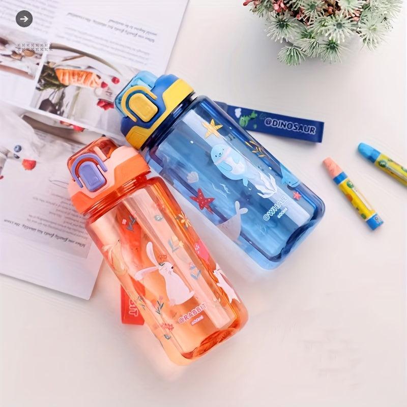 21oz Cartoon Water Bottle Bouncing Lid Leak-proof Plastic Sports Bottle