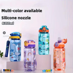 21oz Cartoon Water Bottle Bouncing Lid Leak-proof Plastic Sports Bottle