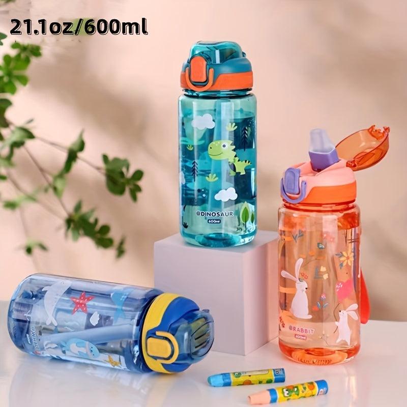 21oz Cartoon Water Bottle Bouncing Lid Leak-proof Plastic Sports Bottle