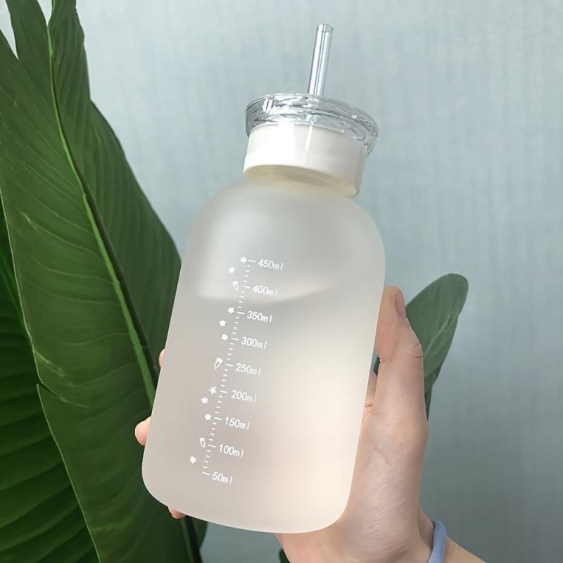 480ml Matte Glass Water Bottle with Straw, Sunflower Design, Back to School