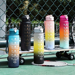 Rainbow Sports Water Bottle 32 Oz with Time Marker