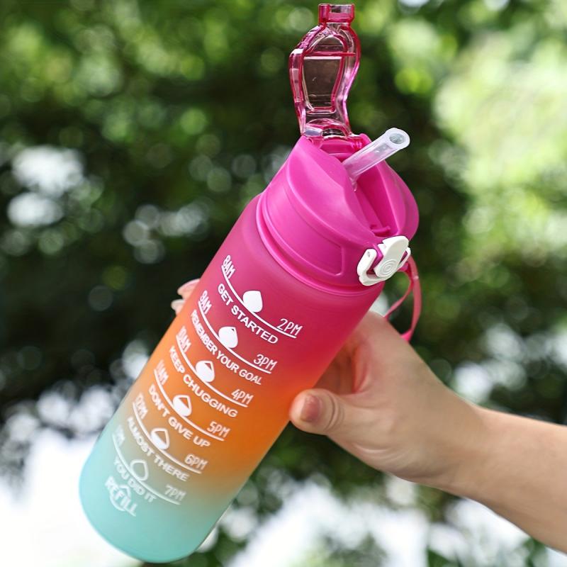 Rainbow Sports Water Bottle 32 Oz with Time Marker