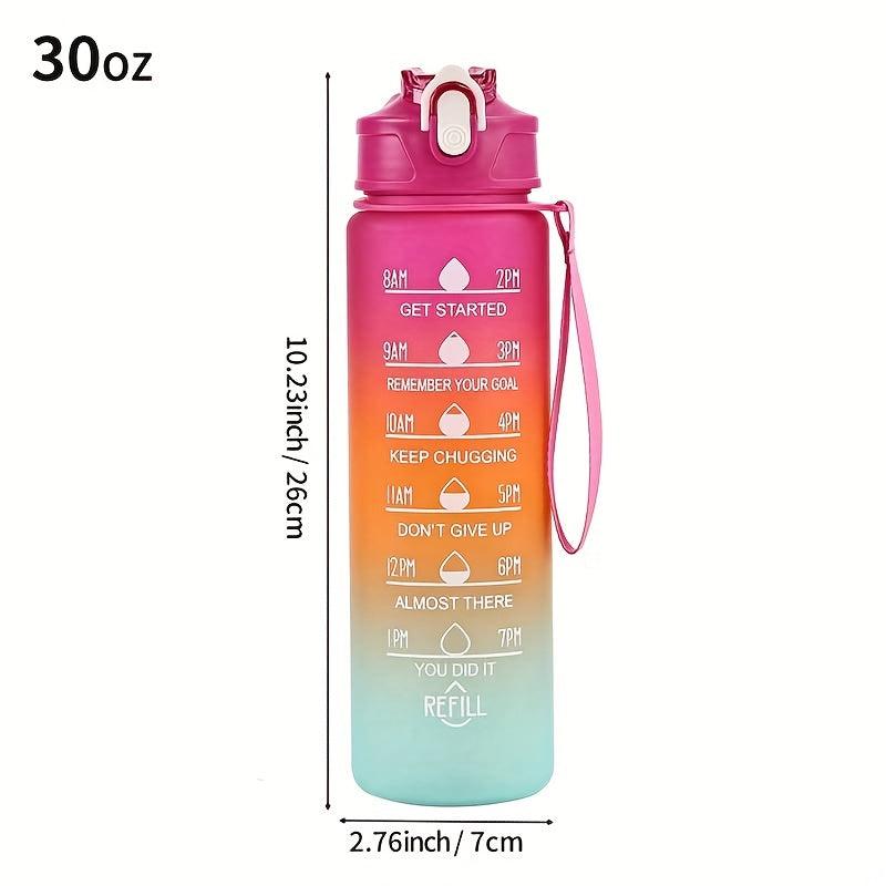 Rainbow Sports Water Bottle 32 Oz with Time Marker