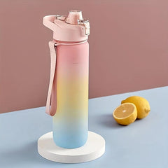 Rainbow 32oz Motivational Water Bottle with Time Marker & Rope Handle