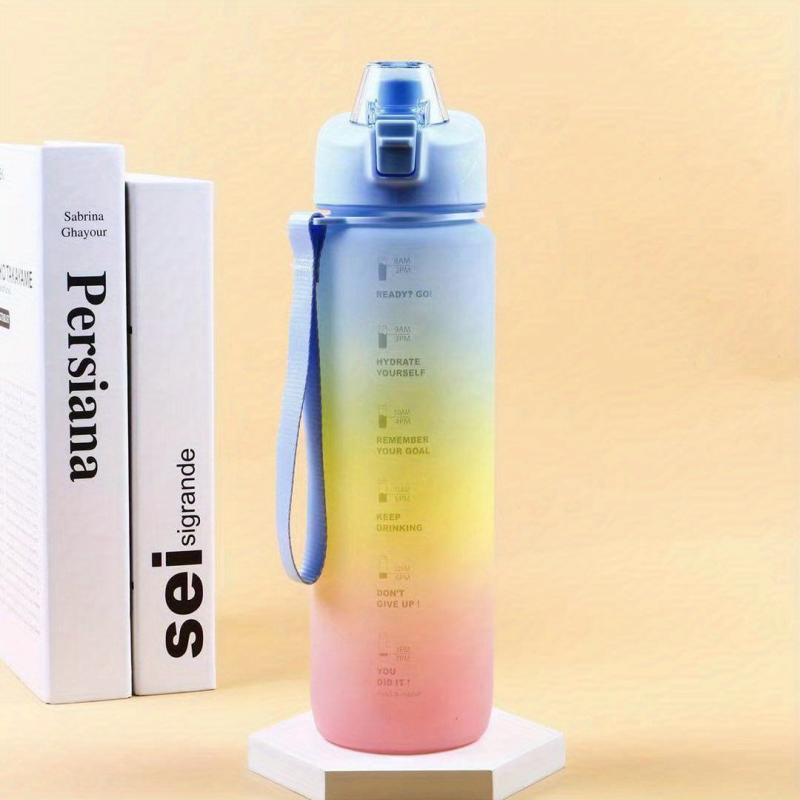 Rainbow 32oz Motivational Water Bottle with Time Marker & Rope Handle