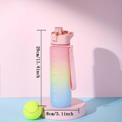 Rainbow 32oz Motivational Water Bottle with Time Marker & Rope Handle