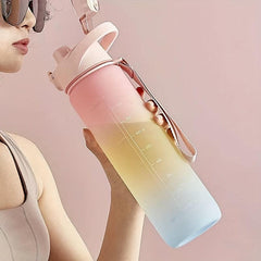 Rainbow 32oz Motivational Water Bottle with Time Marker & Rope Handle