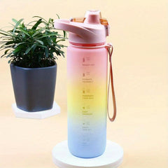 Rainbow 32oz Motivational Water Bottle with Time Marker & Rope Handle