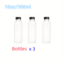 5pcs 8-16oz Water Bottles with Leak-Proof Lid Clear Plastic Juice Bottles