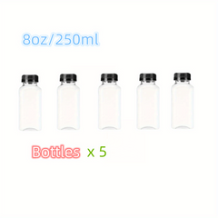5pcs 8-16oz Water Bottles with Leak-Proof Lid Clear Plastic Juice Bottles