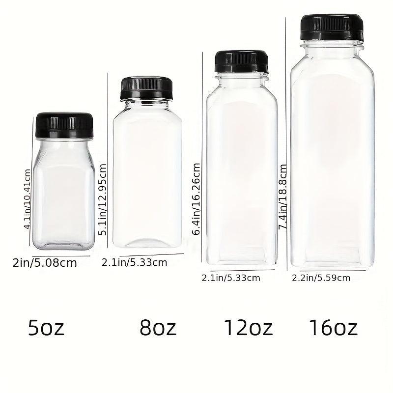 5pcs 8-16oz Water Bottles with Leak-Proof Lid Clear Plastic Juice Bottles