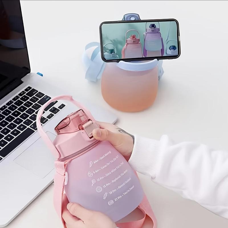 Gradient Water Bottle with Straw and Strap