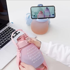 Gradient Water Bottle with Straw and Strap