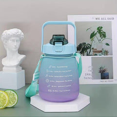 Gradient Water Bottle with Straw and Strap