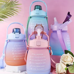 Gradient Water Bottle with Straw and Strap