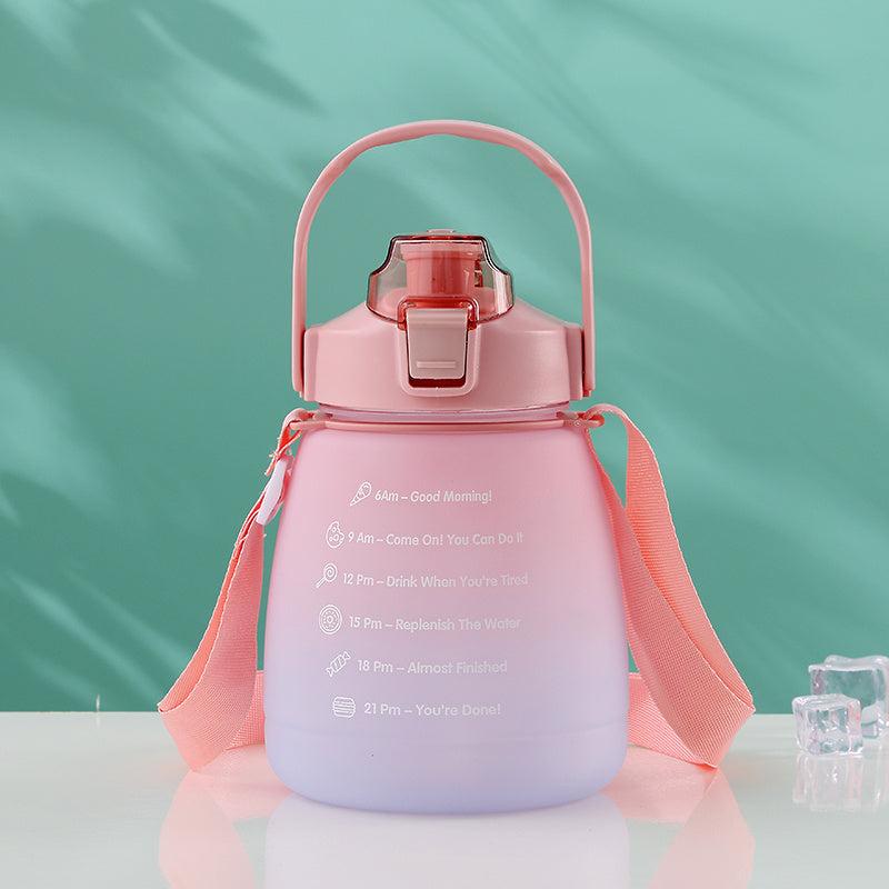 Gradient Water Bottle with Straw and Strap