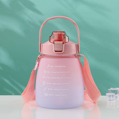 Gradient Water Bottle with Straw and Strap
