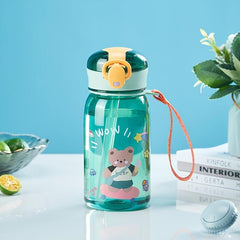 Bear Print Plastic Cup With Straw 400ml 13.5oz Portable Drinking Cup
