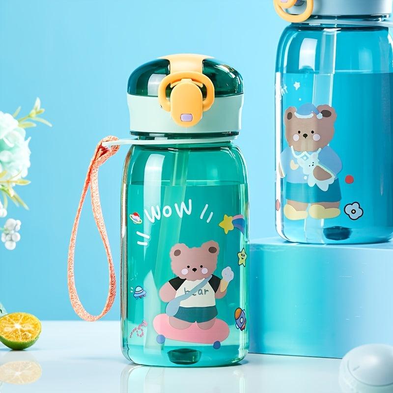Bear Print Plastic Cup With Straw 400ml 13.5oz Portable Drinking Cup