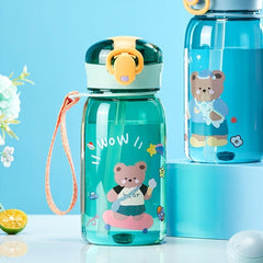 Bear Print Plastic Cup With Straw 400ml 13.5oz Portable Drinking Cup