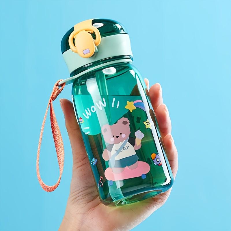 Bear Print Plastic Cup With Straw 400ml 13.5oz Portable Drinking Cup