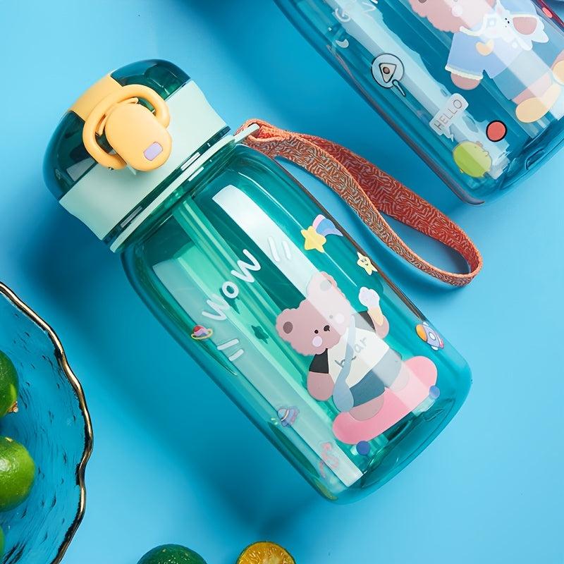 Bear Print Plastic Cup With Straw 400ml 13.5oz Portable Drinking Cup