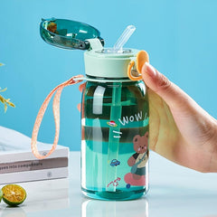 Bear Print Plastic Cup With Straw 400ml 13.5oz Portable Drinking Cup