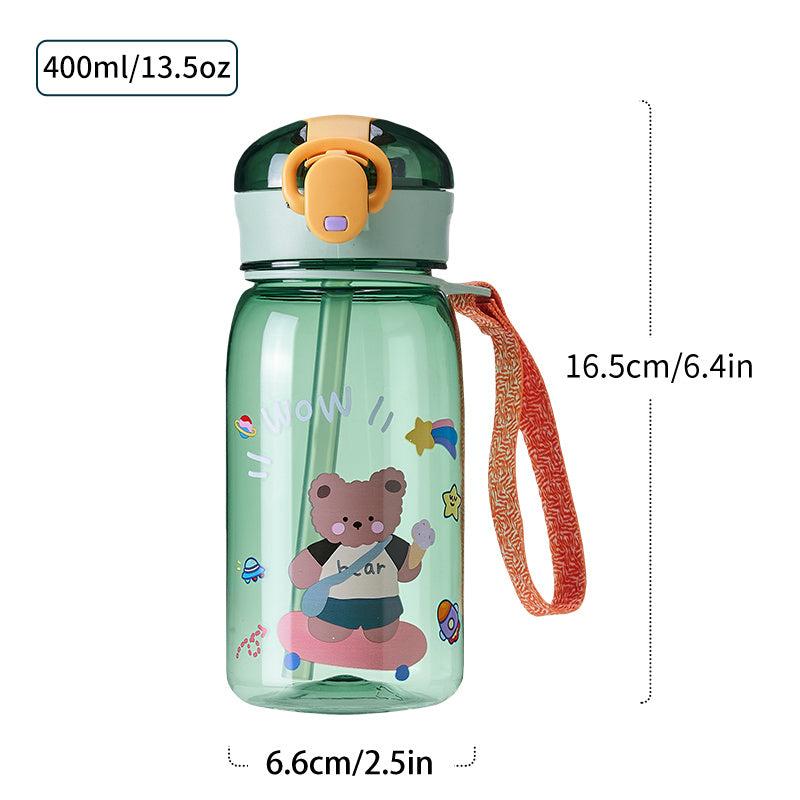 Bear Print Plastic Cup With Straw 400ml 13.5oz Portable Drinking Cup