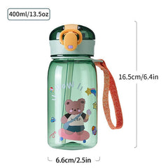 Bear Print Plastic Cup With Straw 400ml 13.5oz Portable Drinking Cup