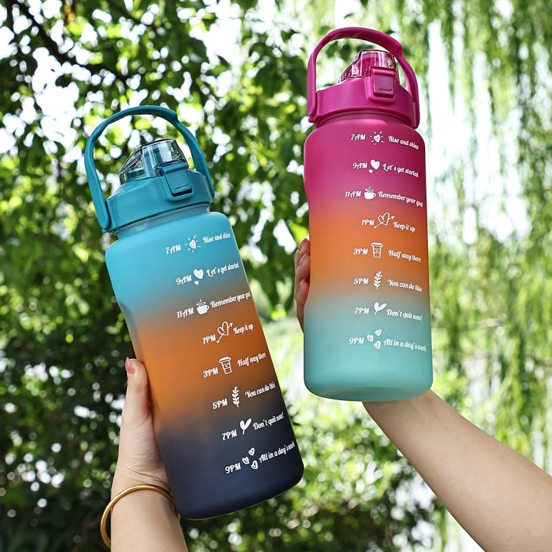 Frosted Motivational Water Bottle with Straw & Gradient - 1pc