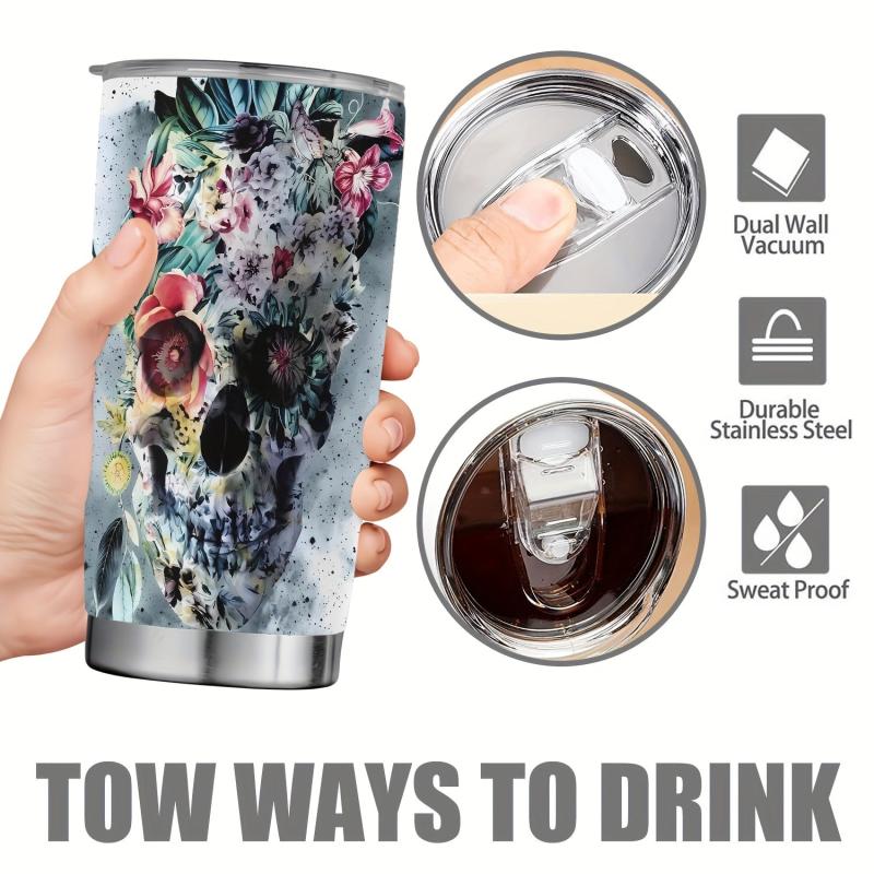 20oz Skull Print Stainless Steel Tumbler Double Wall Vacuum Insulated Travel Mug