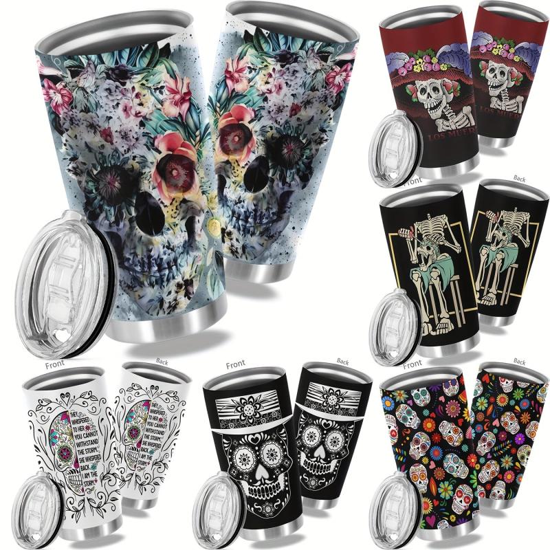 20oz Skull Print Stainless Steel Tumbler Double Wall Vacuum Insulated Travel Mug