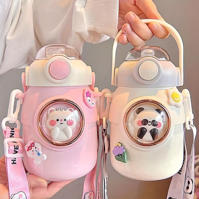 700ML Cartoon Insulation Bottle Stainless Steel Straw