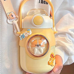 700ML Cartoon Insulation Bottle Stainless Steel Straw
