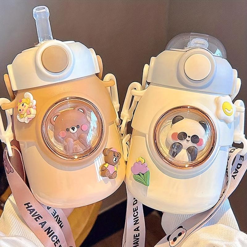 700ML Cartoon Insulation Bottle Stainless Steel Straw