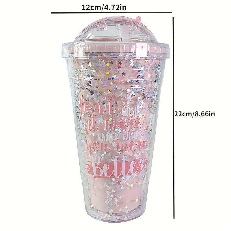 Large Rainbow Plastic Water Cup with Double Layer Bead Smoothie Cup