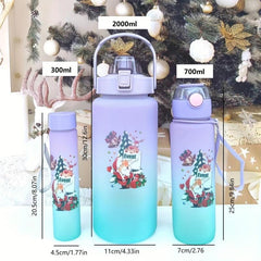 Christmas Sports Water Bottle Gradient Water Cups Portable Travel Water Bottles