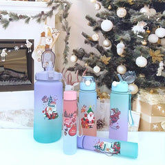 Christmas Sports Water Bottle Gradient Water Cups Portable Travel Water Bottles