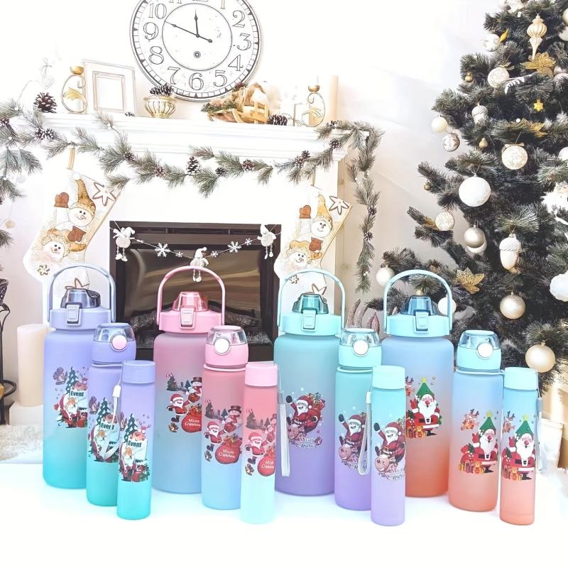 Christmas Sports Water Bottle Gradient Water Cups Portable Travel Water Bottles