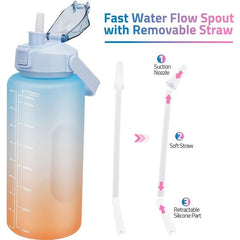 64oz Water Bottle with Straw, Leak Proof, Time Marker, Fitness