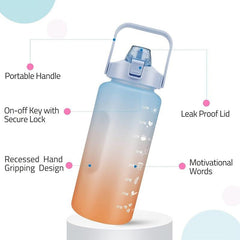 64oz Water Bottle with Straw, Leak Proof, Time Marker, Fitness