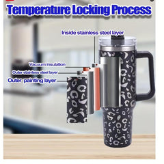 Leopard Print Stainless Steel Water Bottle Insulated Tumbler Leak Proof