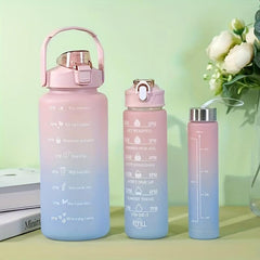 3pcs Motivational Sports Water Bottle With Time Marker Flip Top