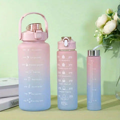 3pcs Motivational Sports Water Bottle With Time Marker Flip Top