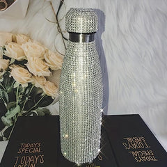 Studded Stainless Steel Insulated Water Bottle Rhinestone Decor