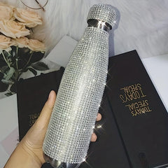 Studded Stainless Steel Insulated Water Bottle Rhinestone Decor